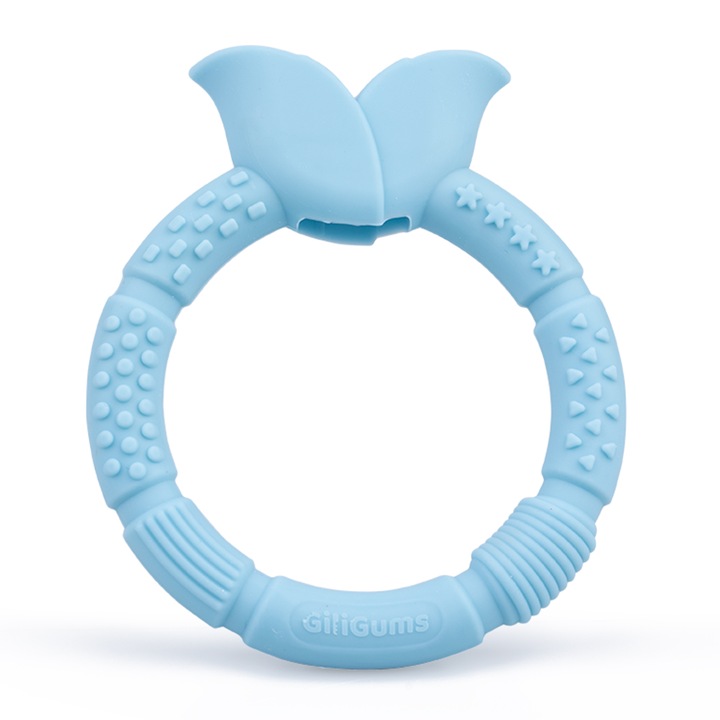Virágos fogzási játék, GiliGums®, szilikon, 3 hónap +, kék