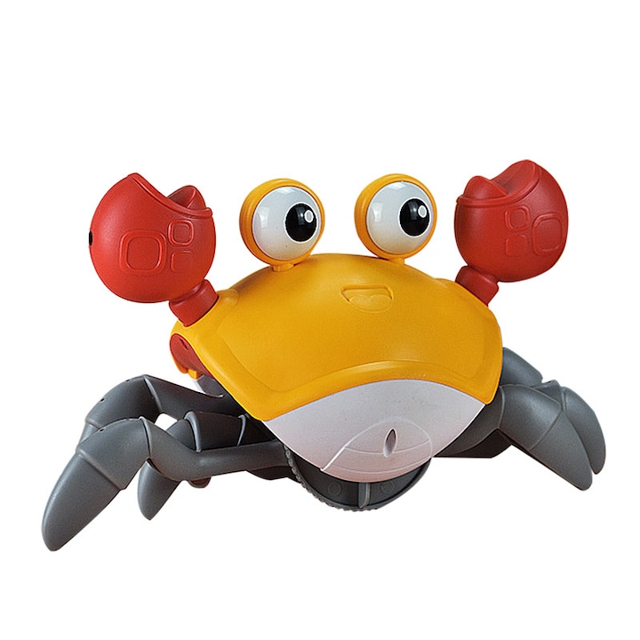 Jucarie interactiva pentru copii, crab mergator cu lumini, sunete si senzori miscare 3 ani+, incarcare USB, 23x14x11 cm, albastru