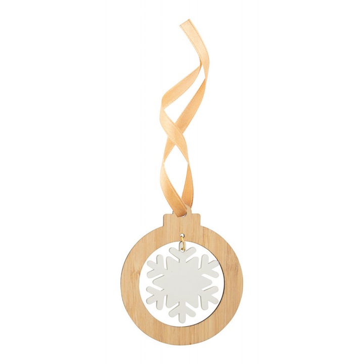 Ornament fulg de zapada pentru bradul de Craciun, Everestus, 21OCT1434, 65 x 75 x 3 mm, Bambus, Natur, Alb, 2 bastonase gonflabile incluse
