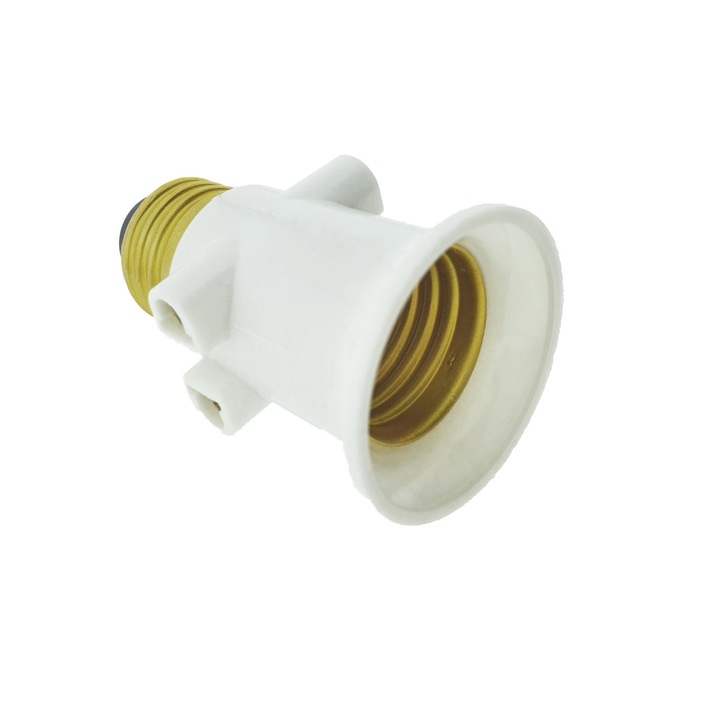 Dulie cu soclu E27 si 2 prize Euro C7, 16A 250V, alba Alb 73 mm