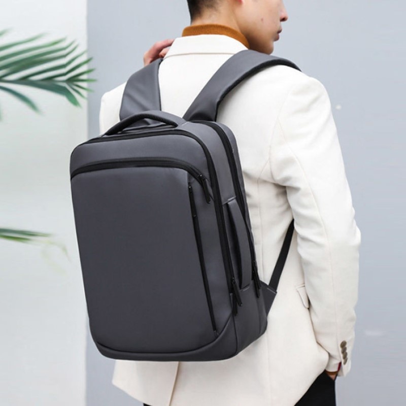 Rucsac laptop 15.6", casual business, impermeabil, cu port de incarcare USB, Escalate, 40x30x12 cm, Gri