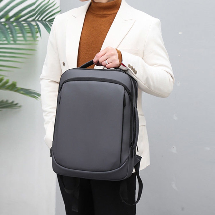 Rucsac laptop 15.6", casual business, impermeabil, cu port de incarcare USB, Escalate, 40x30x12 cm, Gri