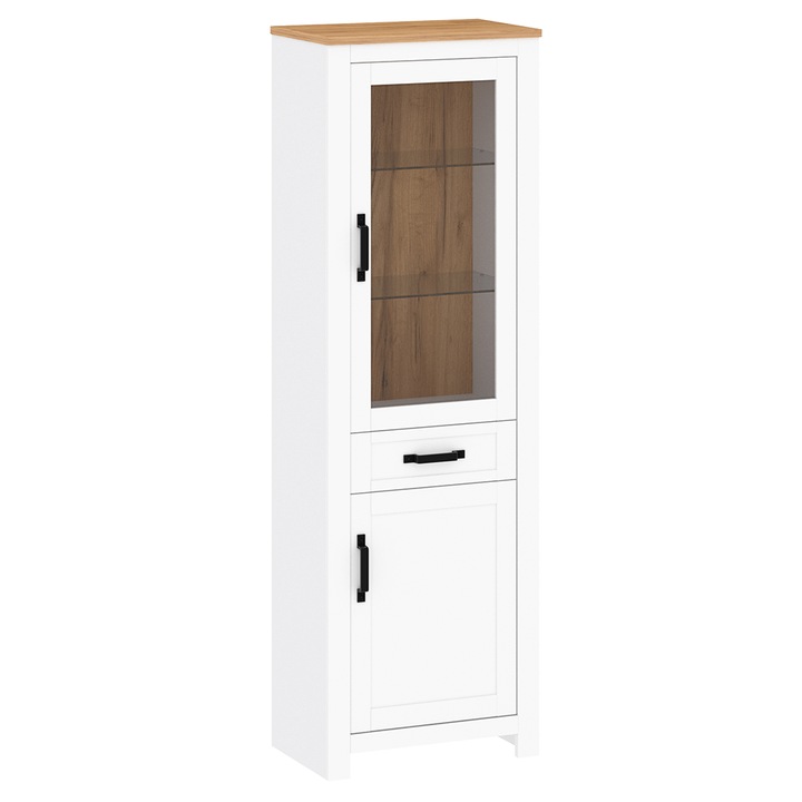Vitrina, MobHaus, lanzete a, alb / stejar craft auriu, 63,7x40,7x200 cm