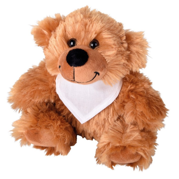 Ursulet de plus, Everestus, 21OCT0936, 15 cm, Poliester, Plastic, Maro, Alb, radiera inclusa