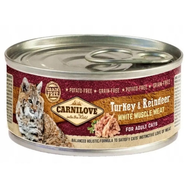 Hrana umeda pentru pisici Carnilove, Curcan/Ren, 100g