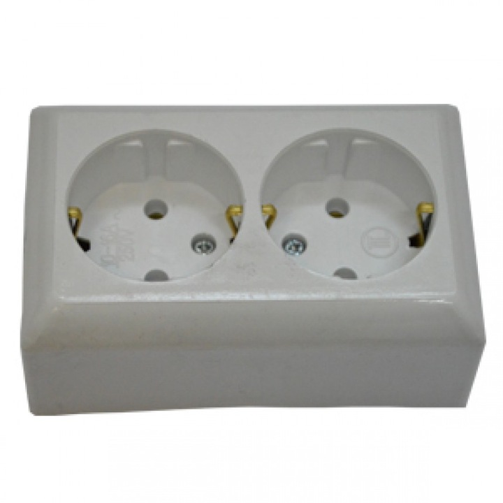 Priza dubla, Lightex, Plastic, Alb