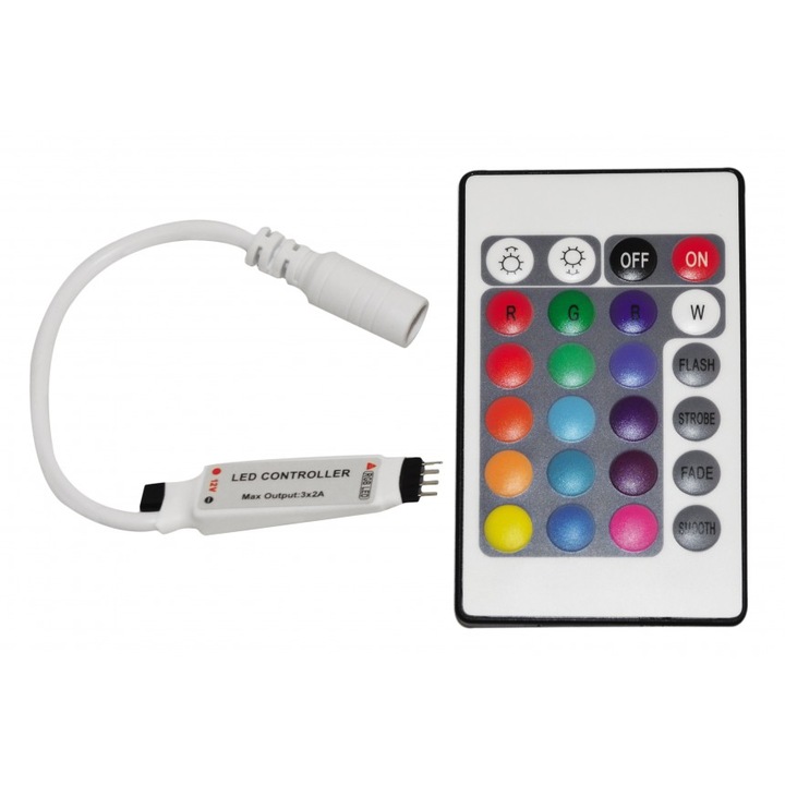 Infravörös vezérlő Lightex távirányítóval, RGB Mini 24 gombokhoz, 72W
