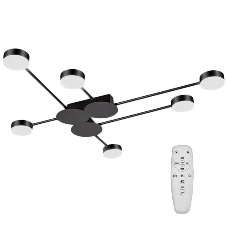 Toolight APP521-6C mennyezeti LED lámpa, fekete + távirányító