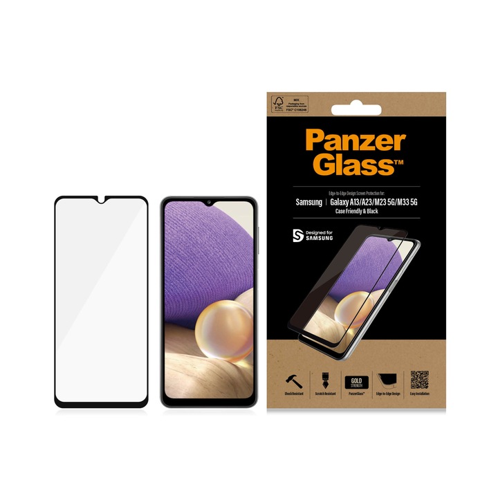 Стълен протектор PanzerGlass за Samsung Galaxy A13, A23, M23 5G, M33 5G, CaseFriendly, Черен