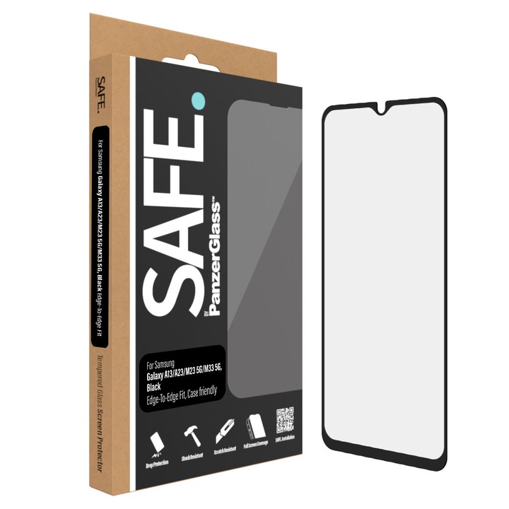 Стъклен протектор Safe за Samsung Galaxy A13/A23/M23 5G/M33 5G, CaseFriendly, Черен