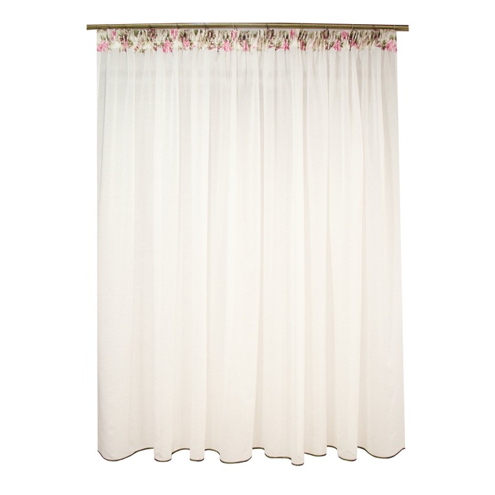 Perdea Velaria ivoire cu flori roz, 300x185 cm