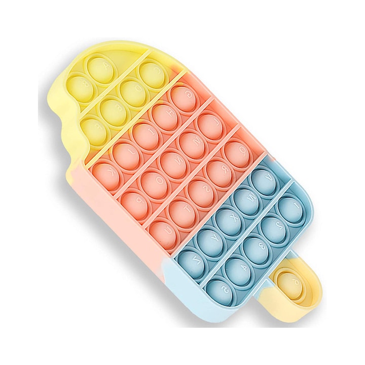 Jucarie Push Pop Fidget, Silicon, Design antistres, Forma inghetata, 10.5x18x1.5 cm, Multicolor