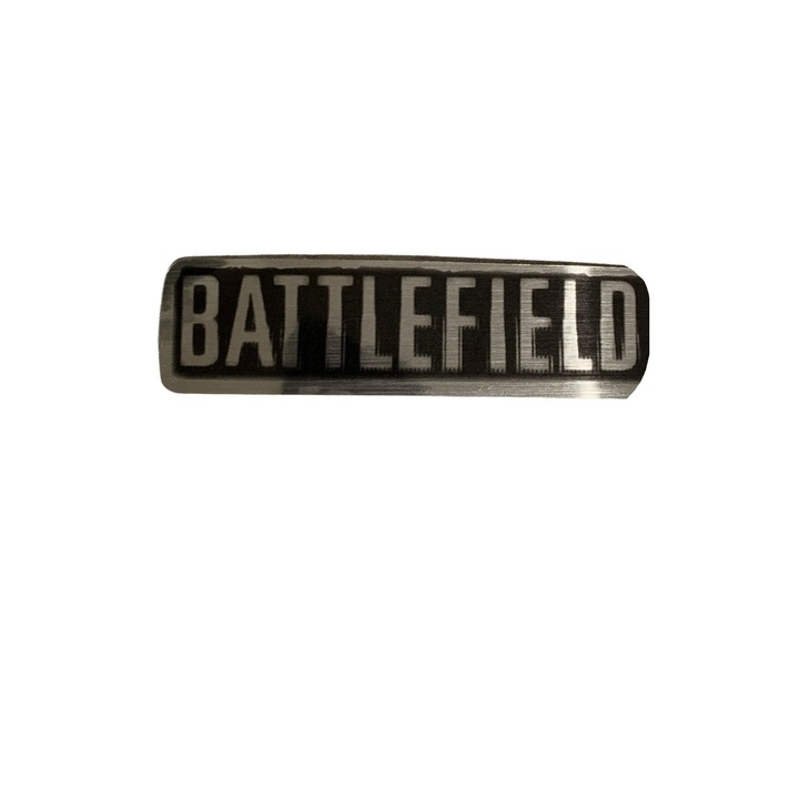 Battlefield metál matrica, 9 cm x 3 cm, autóra, motorra, laptopra, táblagépre, fekete-metál ragasztáshoz