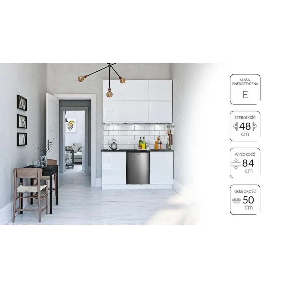 Frigider cu o usa MPM MPM-112-CJ-16/AA, 81 l, 84 cm, 40 dB, Clasa E, Otel inoxidabil