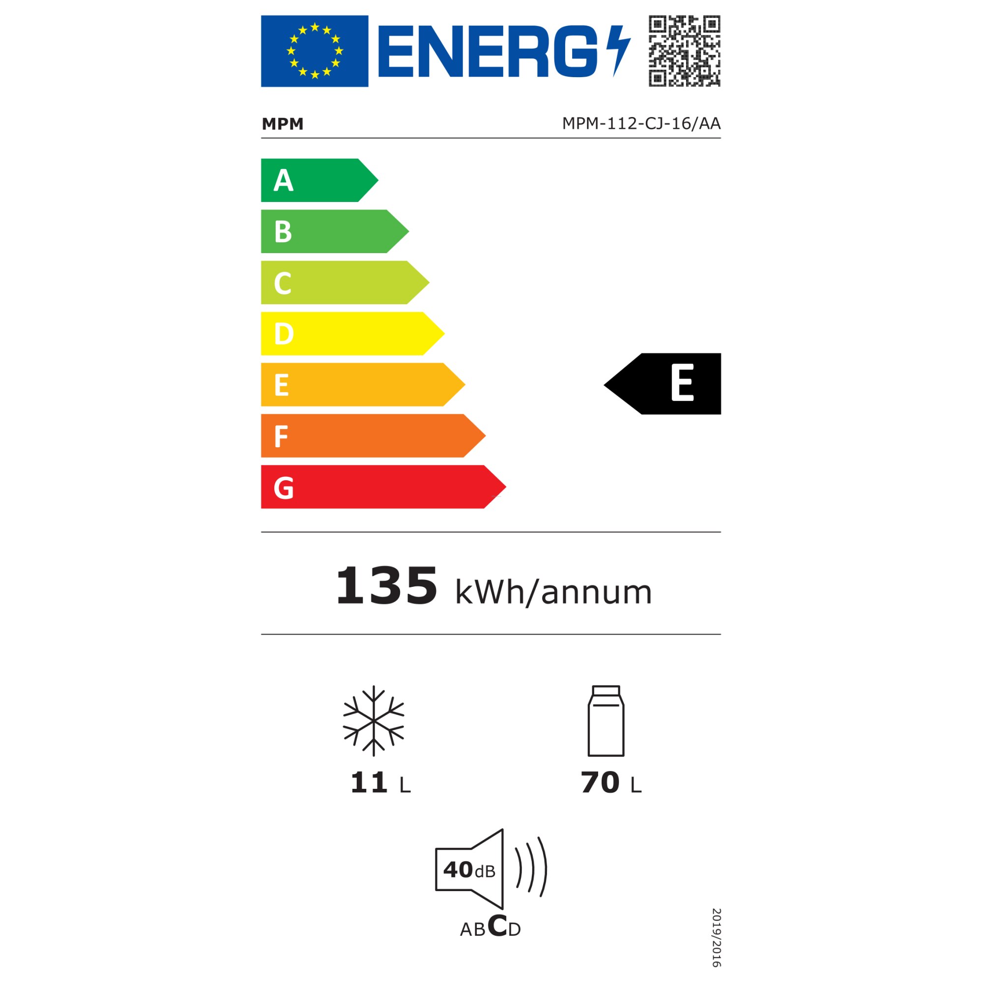 Frigider cu o usa MPM MPM-112-CJ-16/AA, 81 l, 84 cm, 40 dB, Clasa E, Otel inoxidabil