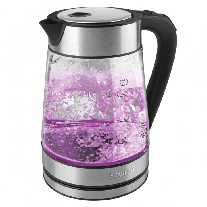 Fierbator electric SCARLETT SC-EK27G55, multifunctional, 2200 W, capacitate 1,7L, control digital, sticla Crystal Pro, 5 Lumini LED 5 setari de temperatura