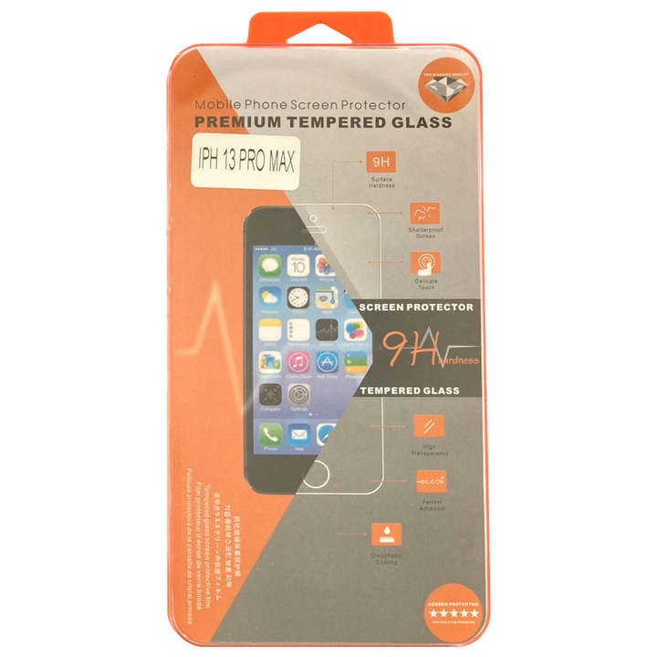 Стъклен протектор Tempered Glass, Orange, за Apple iPhone 13 Pro Max, Безцветен