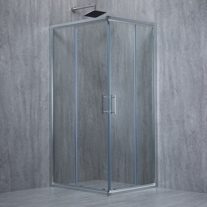 Cabina de dus dreptunghiulara Manopera Elegant 100x70x190 cm, sticla transparenta 6 mm, Aluminiu, Usi glisante, Fara cadita de dus, Crom