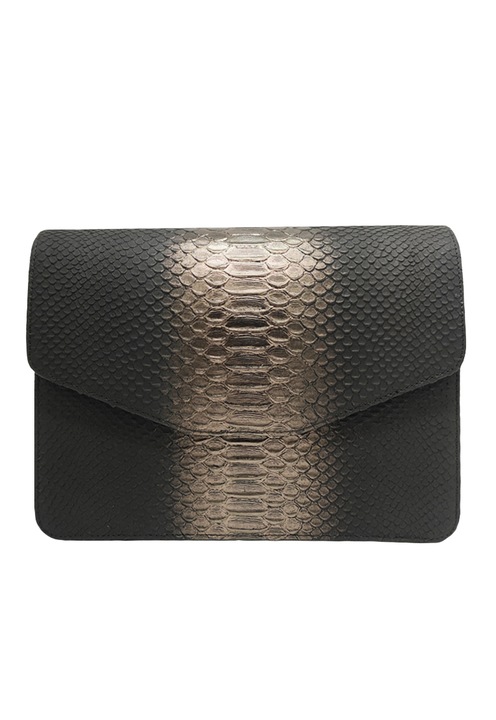 Női valódi bőr táska, Berta, P158, Fekete kígyó, 29x21x12 cm