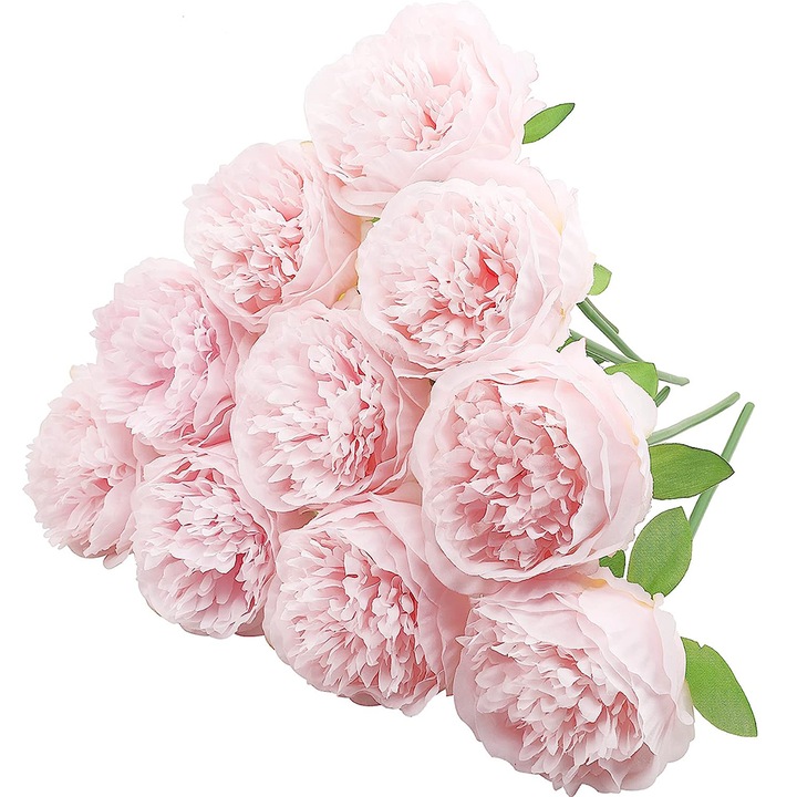 Set 5 bujori Flori artificiale, Matase, 32 cm, Roz inchis