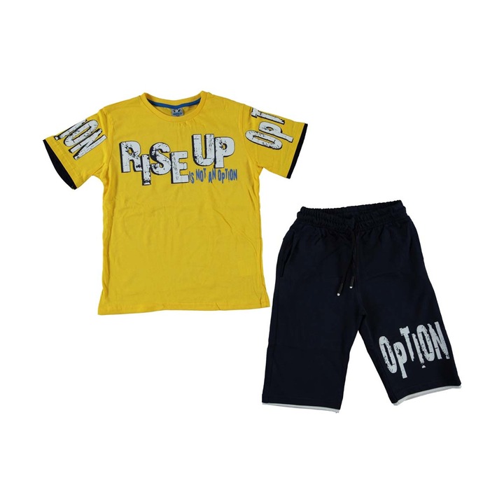Tricou si pantaloni scurti, compleu vara baieti, Rise Up, Negru/Galben