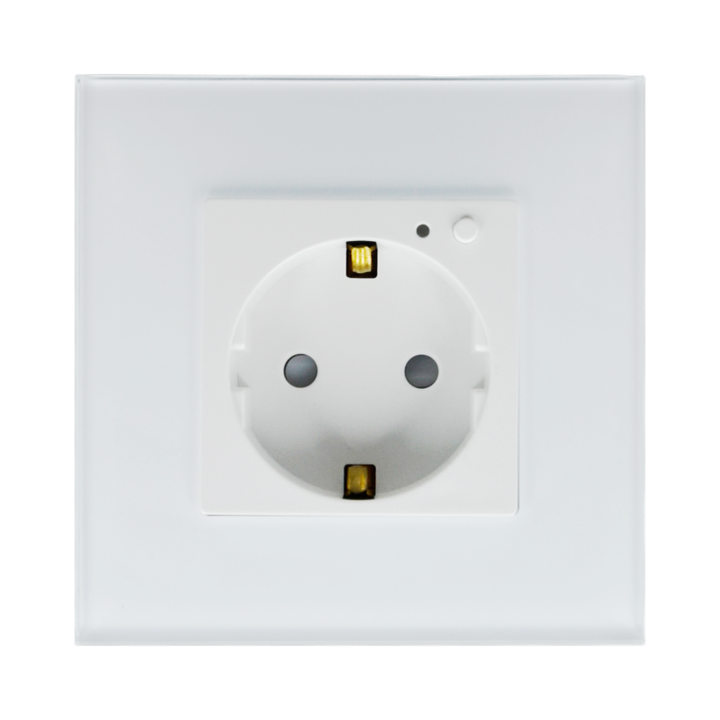 Smart контакт, WiFi, 16A, стъклен, едно гнездо, енергиен мониторинг, бял