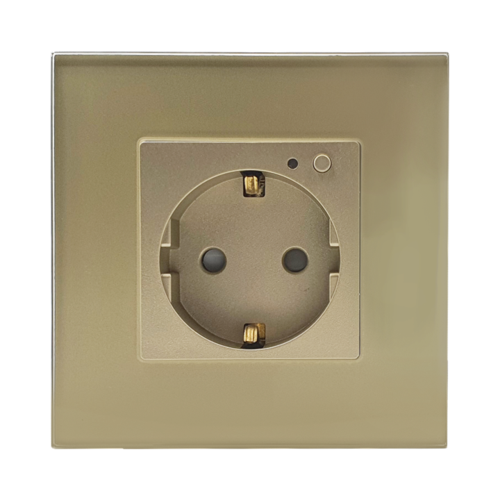 Smart контакт, WiFi, 16A, стъклен, едно гнездо, енергиен мониторинг, златен