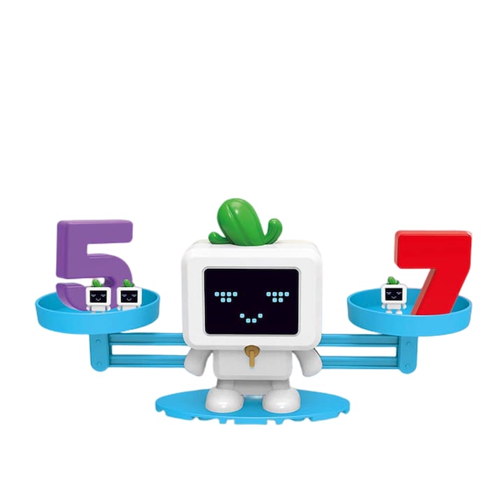 Образователна играчка, Тип везна, Робот, Интерактивна математика за деца, 27 части, Бял, 4+ години