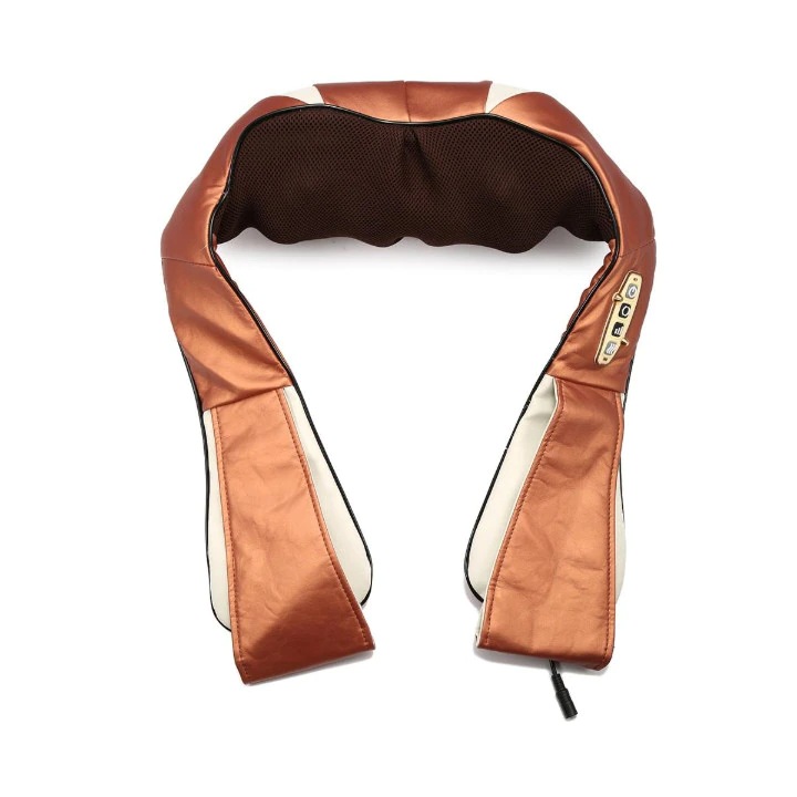 Dispozitiv de Masaj Cervical si Corporal SYNO, 4 Zone de Masaj, Vibratii si Incalzire, ideal pentru utilizare in masina sau acasa, Relaxeaza muschii, Culoarea crem