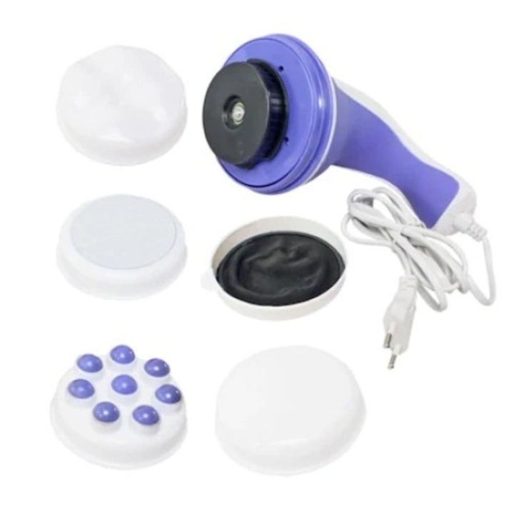 Aparat FOXMAG24 de Masaj pentru Tonifiere si Relaxare, 2500 rot/ minut sau 1800 rot/ minut, 4 Capete, Design Ergonomic, Alb/Albastru