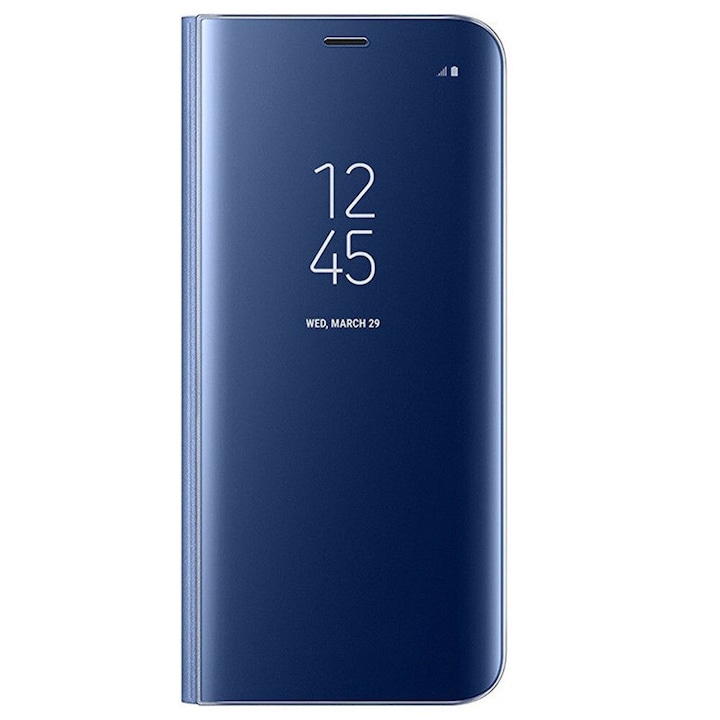 Husa Protectie Flip Cover, stil Clear View, Mirror, Stand, compatibila cu Samsung Galaxy S9, Albastru