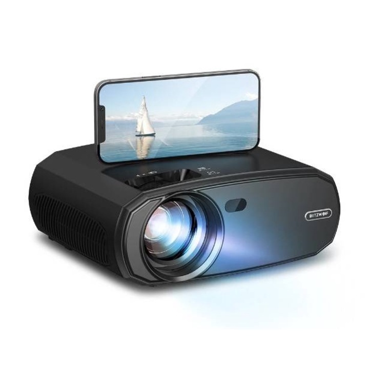 Proiector Video LED SIKS, Mini Portabil, 1080P, Full HD Display True Color, 600 lm, Suport Card, Negru/Alb