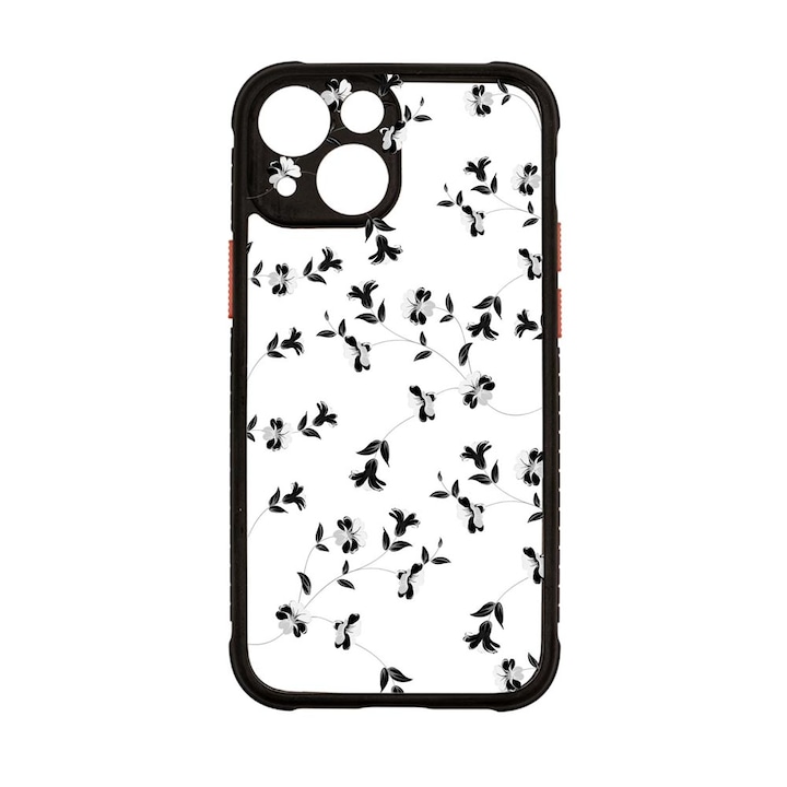 Защитен калъф Unique за Apple iPhone 13, Black Flowers, Defender, Пластмаса, AD 128