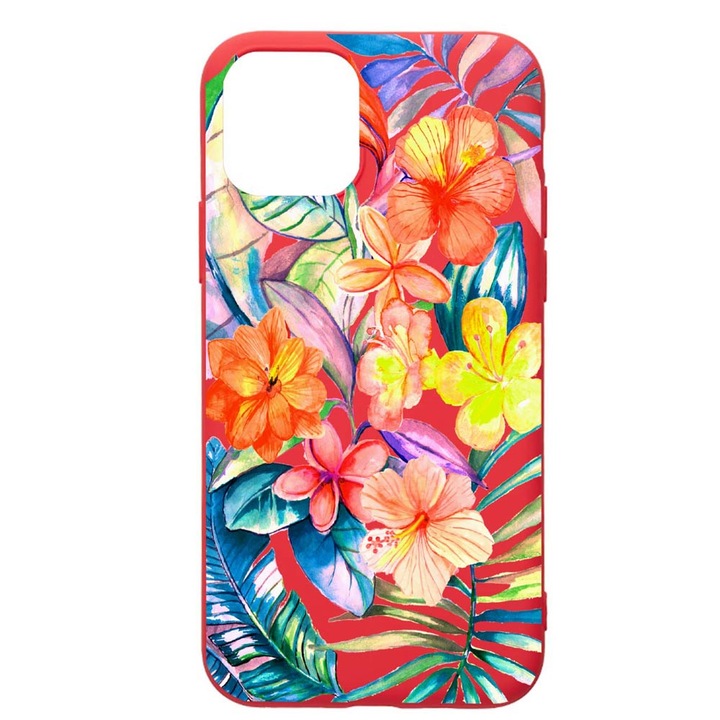 Husa Silicon, Compatibila Cu Apple iPhone 13 Pro, Tropical Flowers, rezistenta la uzura, R 498