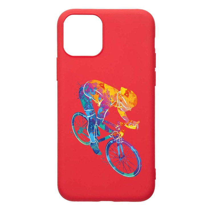 Husa Silicon, Compatibila Cu Apple iPhone 13 Pro, Cyclist Colorful, rezistenta la uzura, R 793