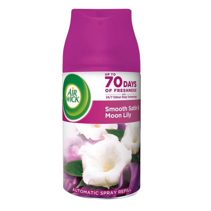 Rezerva cu spray pentru odorizant automat Freshmatic, Air Wick, Satin catifea si crin de noapte, 250 ml