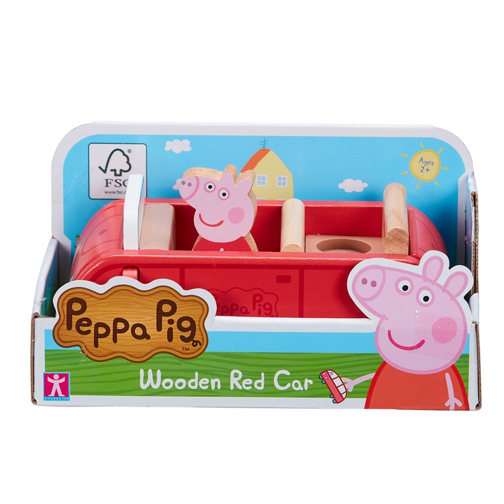 Fa játékkészlet Peppa Pig - Piros autó, figurával