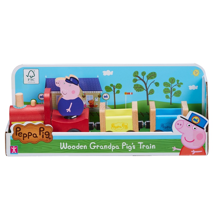 Set de joaca din lemn Peppa Pig - Trenulet, cu figurina