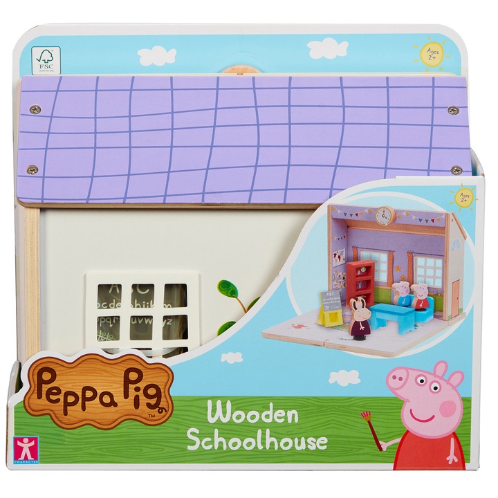 Дървен комплект за игра Peppa Pig - Училище, С 3 фигурки