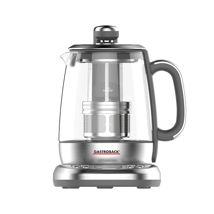 Инфузер за чай Gastroback, Advanced Plus 2in1, 1.5 л, 5 програми за приготвяне на чай, LCD дисплей, контрол на температурата, поддържане на чая топъл, сребрист