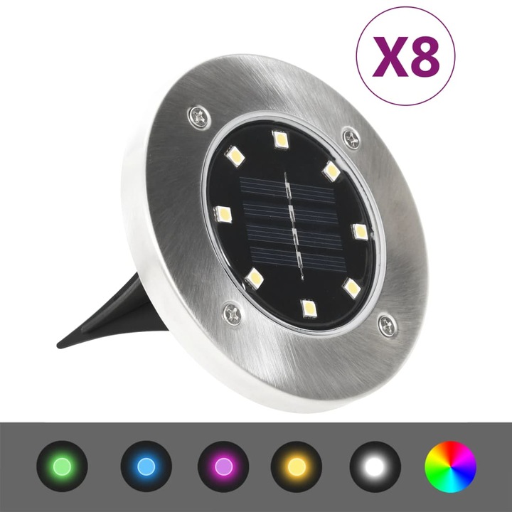 Kомплект градинска лампа vidaXL, RGB, 8 бр