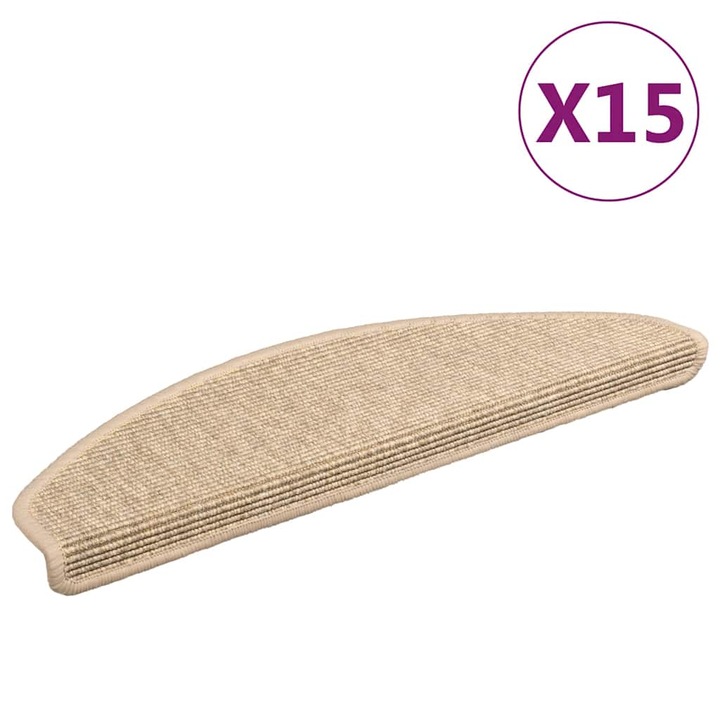 Комплект стелки за стълби vidaXL, вид сизал, 15 бр, 65x21x4 см, бежови, 4.05 Kg