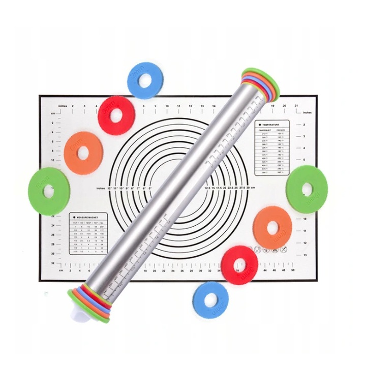 Set plansa pentru aluat reglabila si sucitor, Multicolor