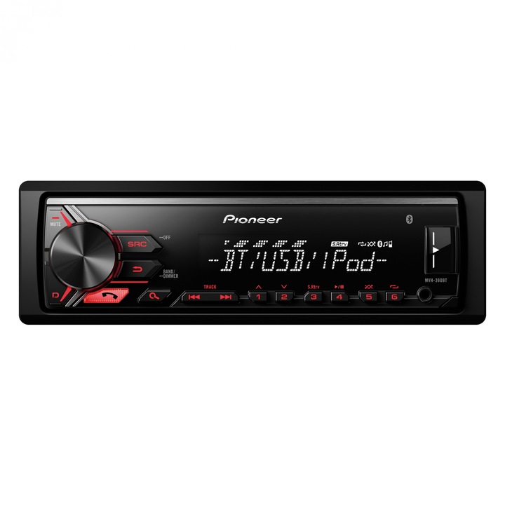 Pioneer MVH-390BT mechanika nélküli bluetooth autóhifi fejegység, 4x50 W, USB, AUX, RCA, Control iPod/iPhone, Android