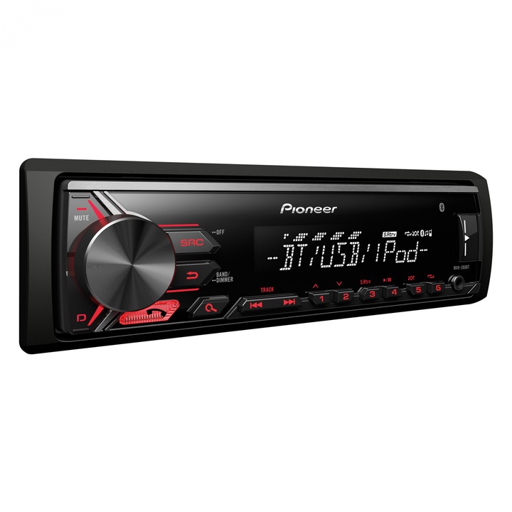 Pioneer MVH-390BT mechanika nélküli bluetooth autóhifi fejegység, 4x50 W, USB, AUX, RCA, Control iPod/iPhone, Android