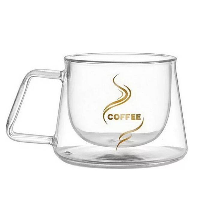 Ceasca de cafea Coffee 230 ml, Sticla borosilicata termorezistenta, Perete dublu