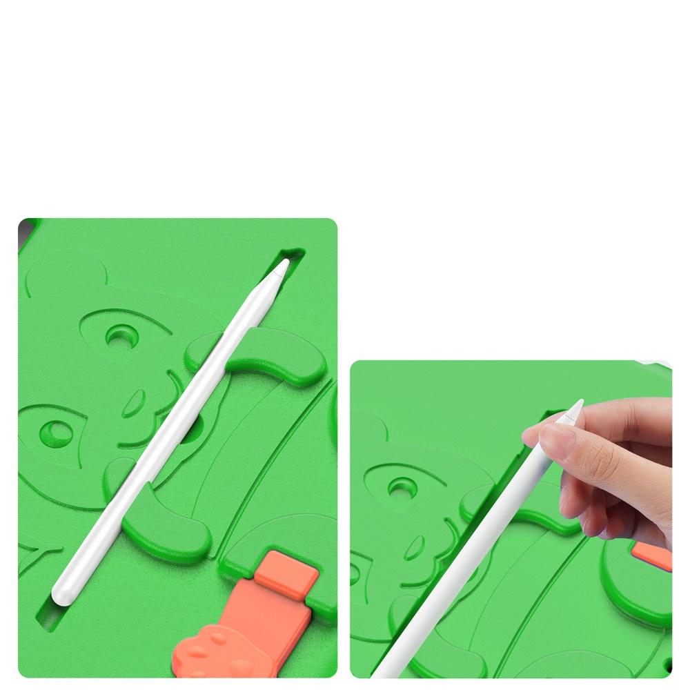 Husa din spuma compatibila cu Apple iPad PRO 2018, 2020, 2021 de 11inch si iPad Air 2020,2022 pentru copii cu model Panda si suport pentru stylus, Verde