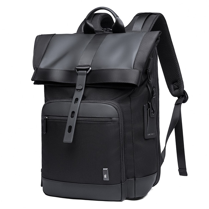 Rucsac laptop 15.6", smart casual, design pelerin, expandabil, impermeabil, BANGE, 44x28x16 cm, Negru