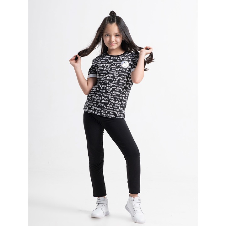 Gyerek póló Cherubino mintával, fekete, Fekete
