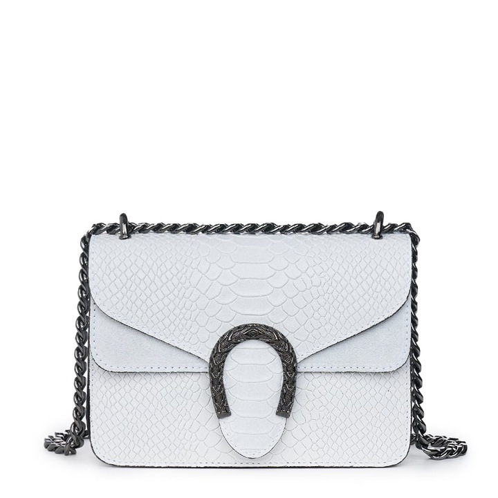 Poseta dama Dalia Piele naturala, Alb, 15x20cm